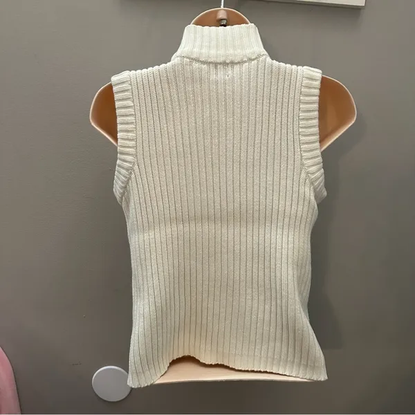 GAP White Cream Sleeveless Sweater Vest Cable Knit Fall ‘99 Vintage 100 cotton - Image 2