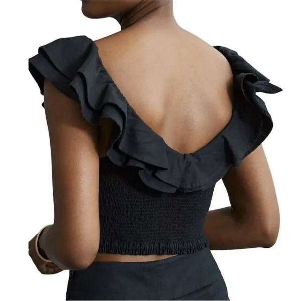 Anthropologie Maeve black Ruffle‎ smock crop top Size 4 - Image 3