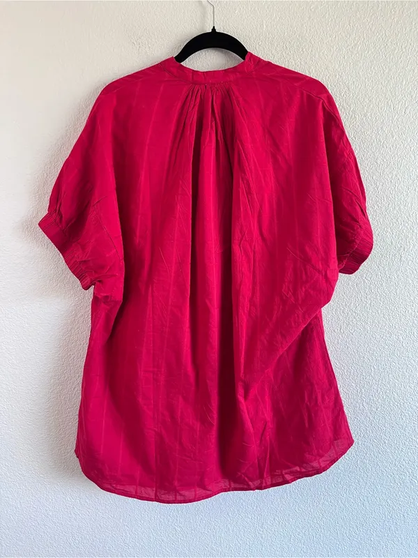 NWT Never A Wallflower Elastic‎ Sleeve Dress Peasant Candy Apple Red Cotton - Image 3
