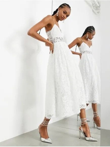 NWT ASOS Bridal EDITION Hope lace cami midi wedding dress in ivory size 8 - Image 3