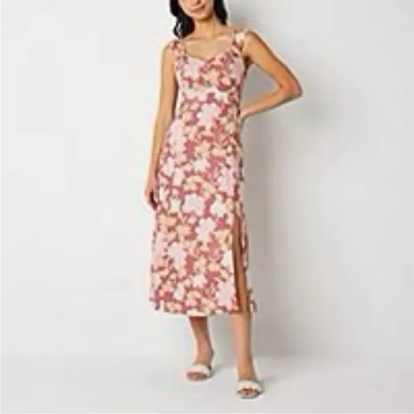 Ryegrass linen blend peasant chic pink floral midi dress NWT - Image 2