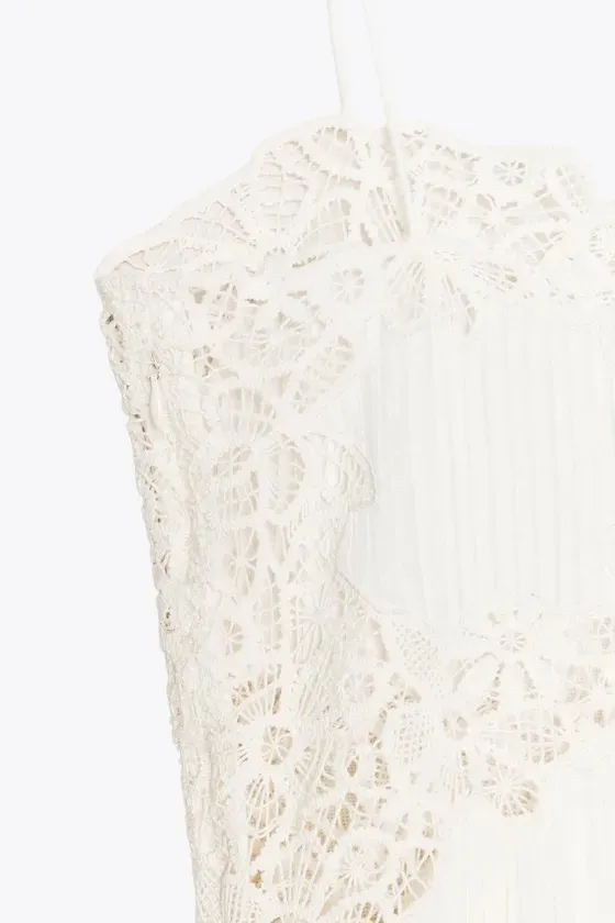 Zara White Lace Cotton Flowy Summer Bohemian Midi Dress - Image 5