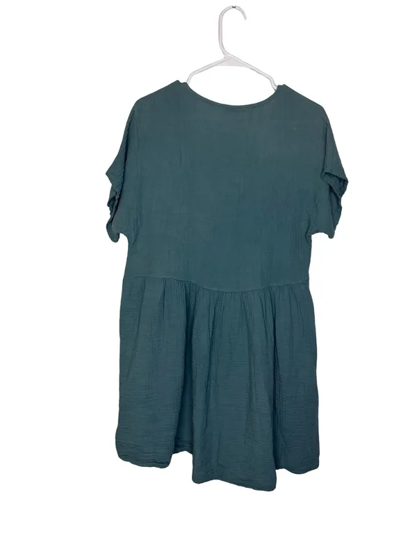 ✨Camille & Co Made In Italy Cotton Gauze Babydoll Dress‎ Size M Teal Boho✨ - Image 5