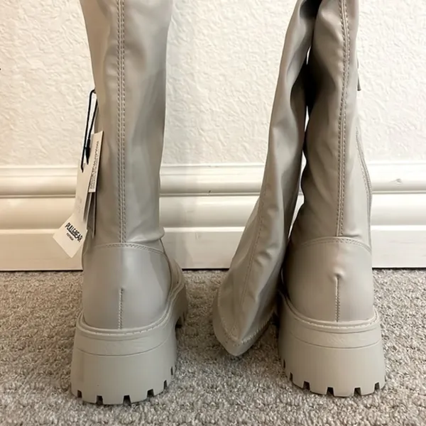 NWT- Pull & Bear Off White Over The Knee Chunky Heel Boots - Image 4
