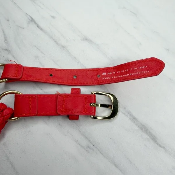 H&M Womens Red Braided Faux Leather Belt Extra Small (XS) ✨ - Image 12