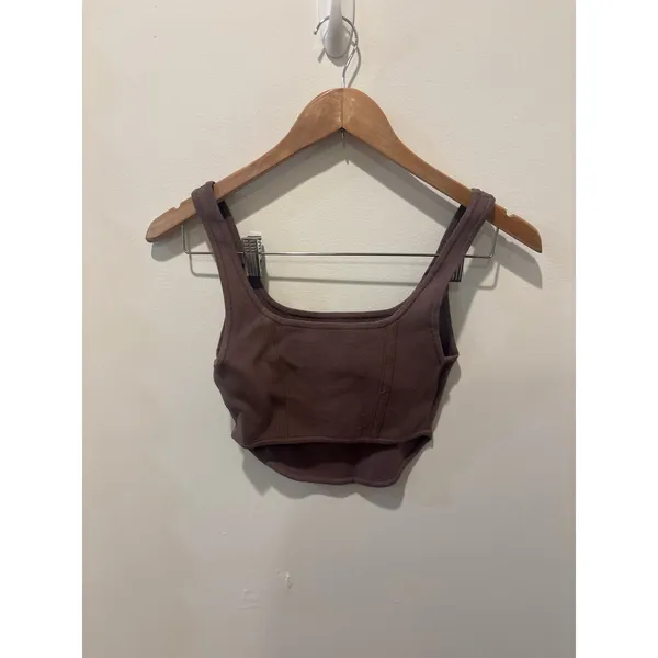 BABATON Brown Ribbed Corset Style Crop‎ Top Tank Size S - Image 3