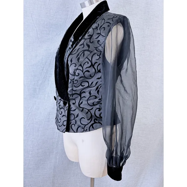 Vintage J.R. Nites Caliendo Black Velvet Shawl Collar Evening‎ Jacket fits 8-10 - Image 4