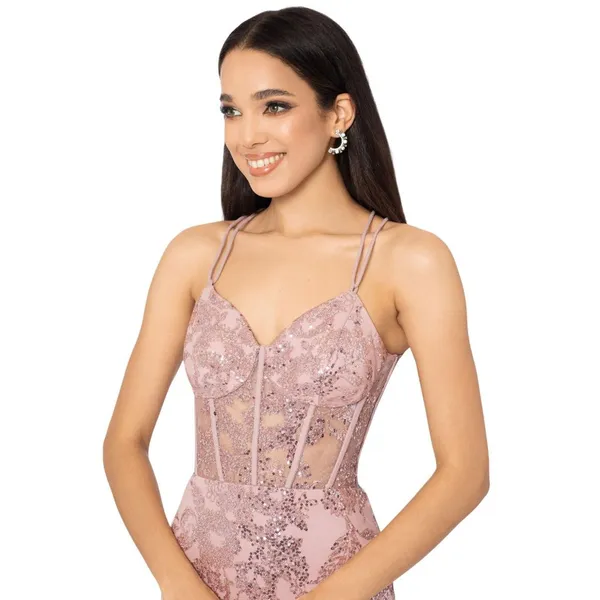 Blondie Nites Juniors Glitter Sequined Corset-Bodice Gown 3960BN Rose Pink 13 - Image 8