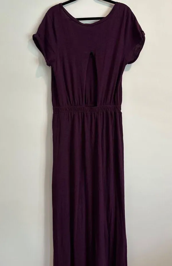 Free People Beach Audrina Maxi Dress Size Large Cut Out Back Purple Short Sleeve - Image 9