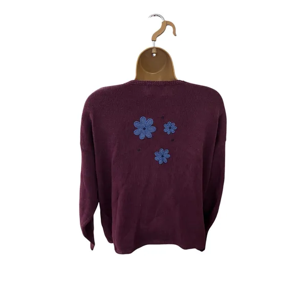 VTG Y2K Christopher & Banks Floral Applique Cardigan Sweater Plum M - Image 7