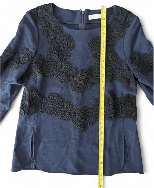 Chloe Dark Navy Blue Lace Long-Sleeve Top - Image 4