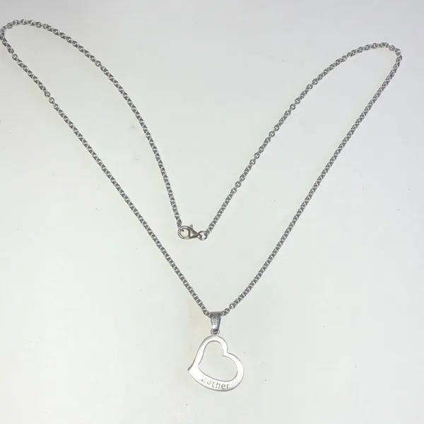 Stainless Steel Silver Tone Mother Heart Pendant Necklace - Image 3
