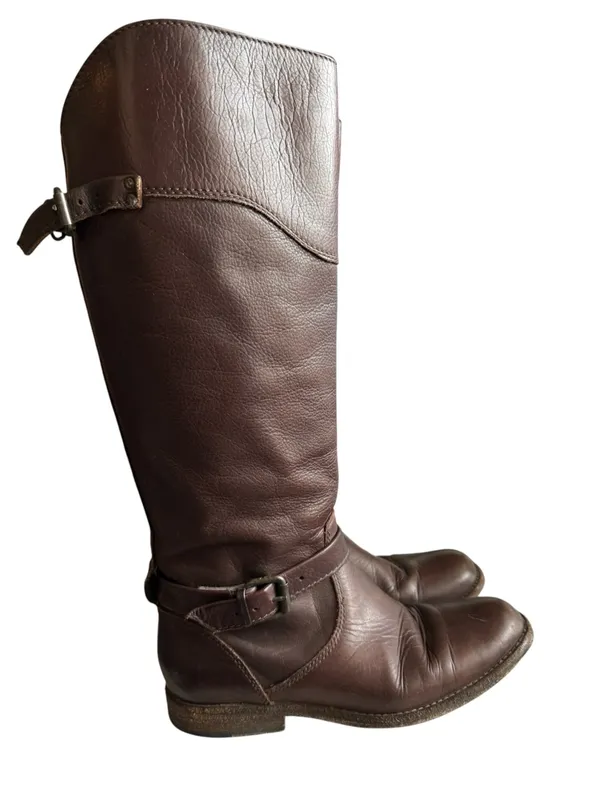 Frye 4001 Brown Leather Tall Riding Boots Women’s 7 B Side Zip Buckle - Image 4