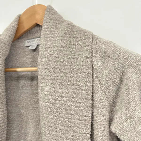 Barefoot Dreams CozyChic Lite Circle Cardigan Shawl Collar Open‎ Front Tan XS/S - Image 4