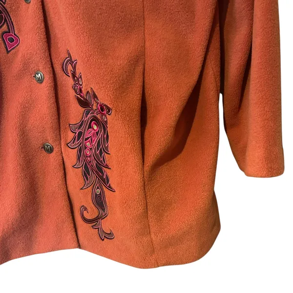 Bob Mackie VTG Burnt Orange Fleece Embroidered Jacket Coat SZ 2X lLned Pockets - Image 4