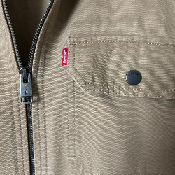 Levi's Canvas Utility Barn Chore Coat Jacket Cotton Tan Corduroy Collar Medium - Image 5