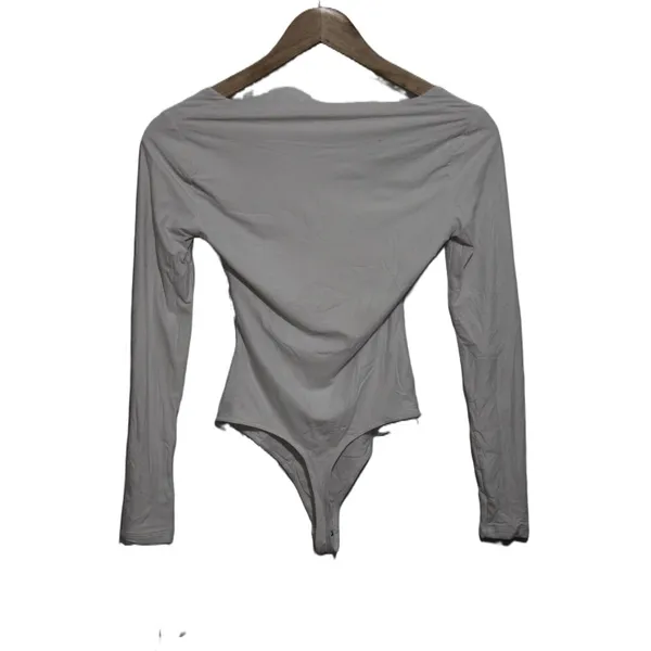 Womens Abercrombie & Fitch White Nylon Square Neck Long Sleeve Bodysuit Size XS - Image 2