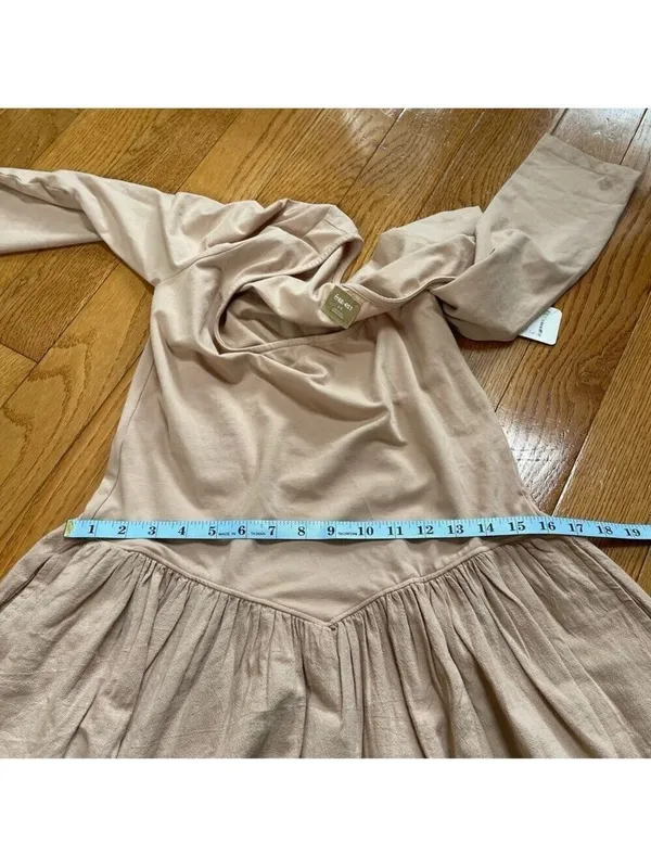 Free People Onda Dropped waist Long Sleeve Stretch Cotton Dress Square neck Sz L - Image 16