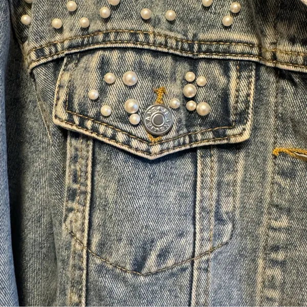 Pearl Studded Denim Jacket Blue Size L - Image 3