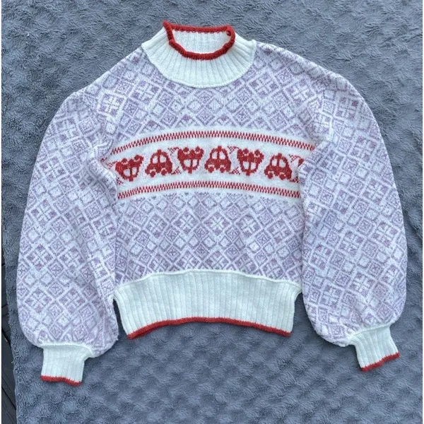 Free People Freya Fair Isle Sweater Large Boho Nordic Ski Lodge Cozy Pullover - Image 6