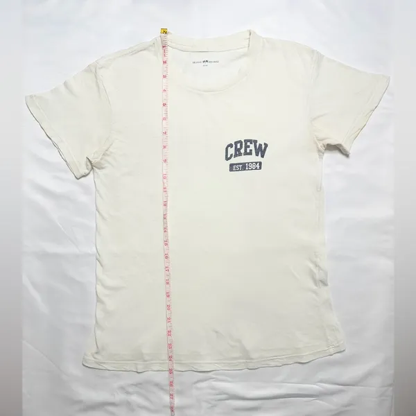 Brandy Melville Vintage Short Sleeve "Crew" Graphic Tee - White/Navy - Image 8