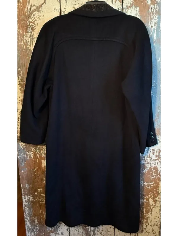 Donnybrook Vintage Black Double-breasted Long Wool Coat Paisley Velvet Collar 12 - Image 4