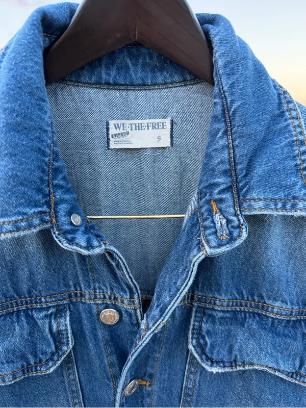 Free People We The Free Marci Denim Jumpsuit S Blue Utility Workwear 90s boho - Image 2