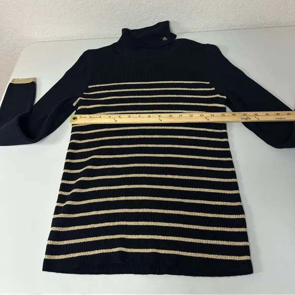 Lauren Ralph Lauren Y2K Gold Metallic Striped Classic Long Sleeve Sweater Large - Image 7
