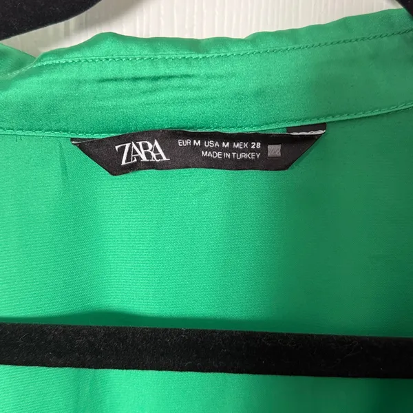 Zara Green Satin Button-Down Blouse size medium - Image 2