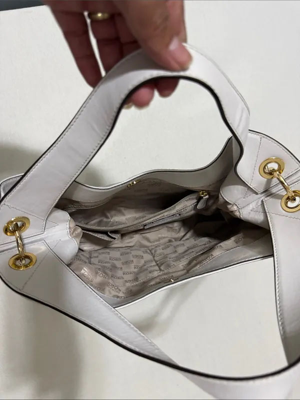 MICHAEL Michael Kors White Leather Shoulder Hobo with Gold Hardware Accents - Image 6