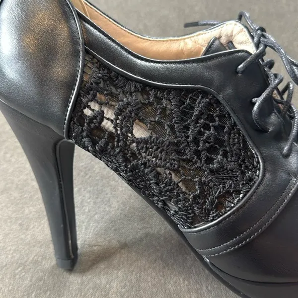 Women’s Black High Heel Lace Up Booties with Lace Detail EU40 Size 9/9.5 US NEW - Image 2