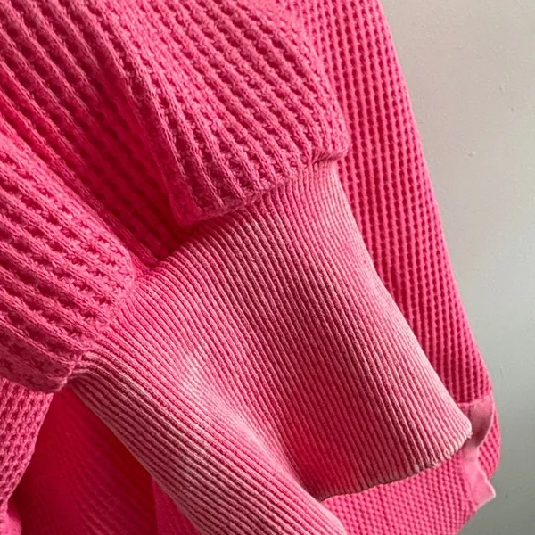 BiBi Hot Pink Acid Wash Waffle Knit Hoodie - Image 4