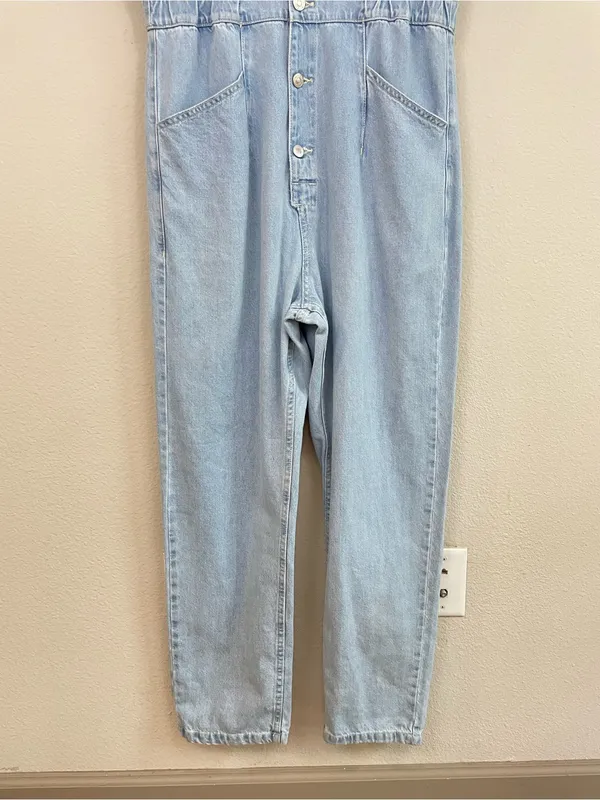 Free People We The Free Marci coveralls Denim Jumpsuit in Clear Skies Size Large - Image 6