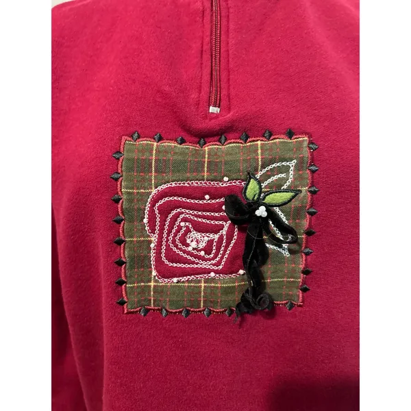 Breckenridge Sweatshirt Womens LG Red Embroidered Beaded VTG Cottagecore Camping - Image 3