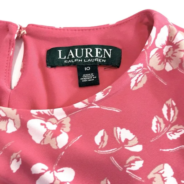 Ralph‎ Lauren Peach Floral Fit Flare Sleeveless Stretch Midi Dress Size 10 - Image 10