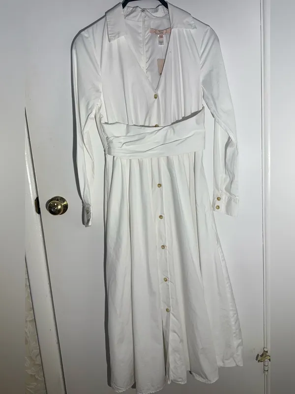 NWT Hutch White Button-Front Wrap Long-Sleeve VNeck Midi Shirt Dress 100% Cotton - Image 8