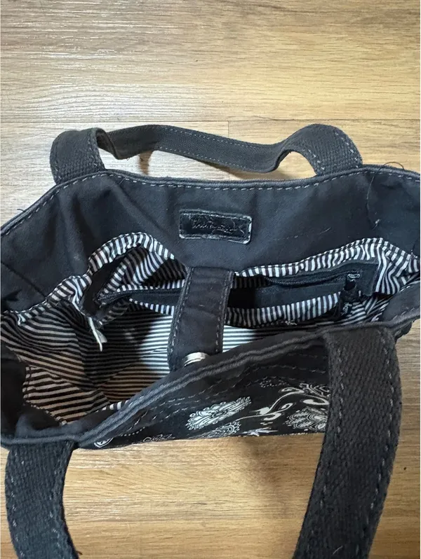 Thirty-One Black White Floral Paisley Quilted Tote Bag Handbag Purse - Image 8