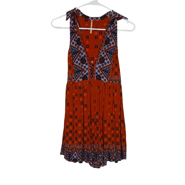 🔥 Free People Charlotte Rust Printed Tunic Tank Size‎ S Boho 🧡 - Image 2