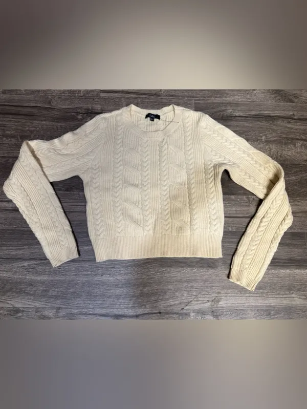 Lulus Ivory Cable Knit Long Sleeve Sweater Size L - Image 2