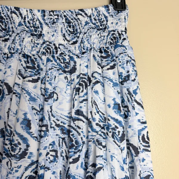 Cupio Skirt Medium Blue Peasant Boho Paisley Coastal Smocked Tiered 100%Cotton - Image 9