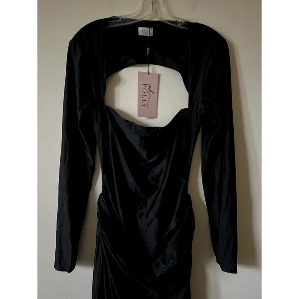 Oh Polly Quintessa Pearl-Detail Cut Out Open Back Maxi Dress Black Size 10 - Image 8