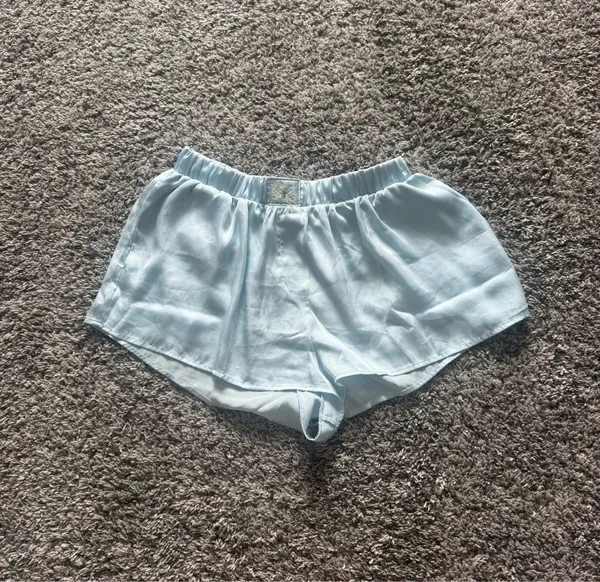 For Love & Lemons Light Blue Satin Pajama- Button-Front Top & Shorts - Image 7