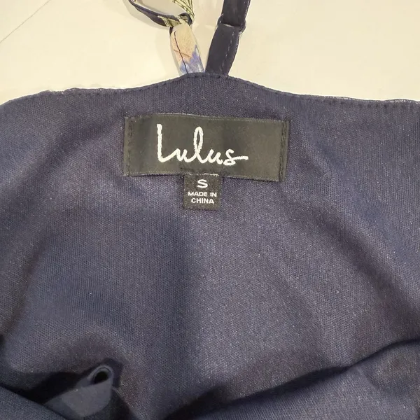 Lulus All Mine Navy Blue Floral Print High-Low‎ Wrap Dress SMALL - Image 9