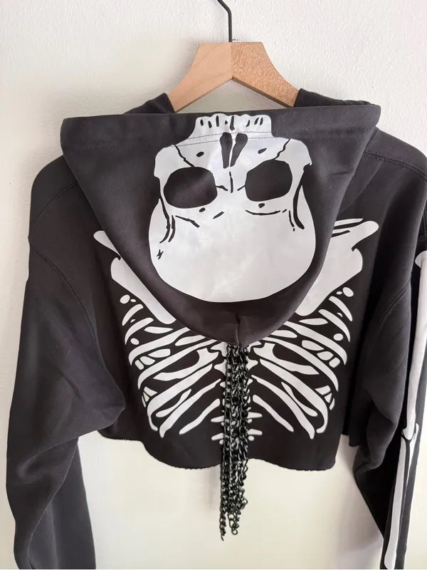 Dolls Kill Trickz N' Treatz Flesh N' Bones Reflective Skeleton Hoodie w Chains S - Image 8