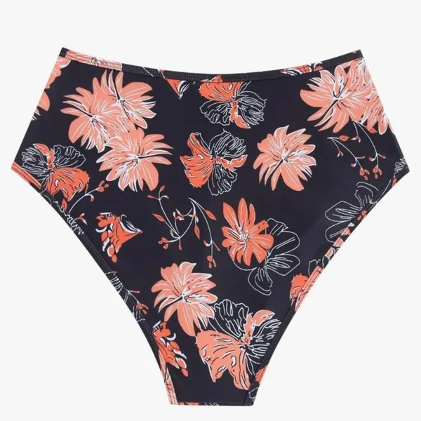 Black and Orange High-Waisted Bikini Bottoms with Floral Print - Image 8