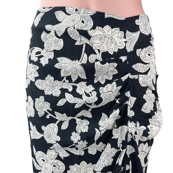 Zara Women's Black White Floral PaisleyRuched High Waisted Maxi Slip Skirt S - Image 5
