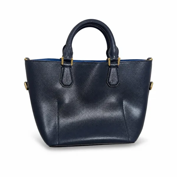 Michael Kors Saffiano Leather Satchel Womens Navy Blue Gold Hardware Handbag - Image 2