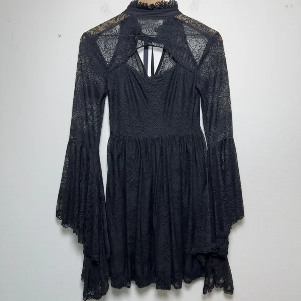Killstar Women Shes Stardust Lace Mini Dress Small‎ Black Goth Grunge Witchy - Image 8