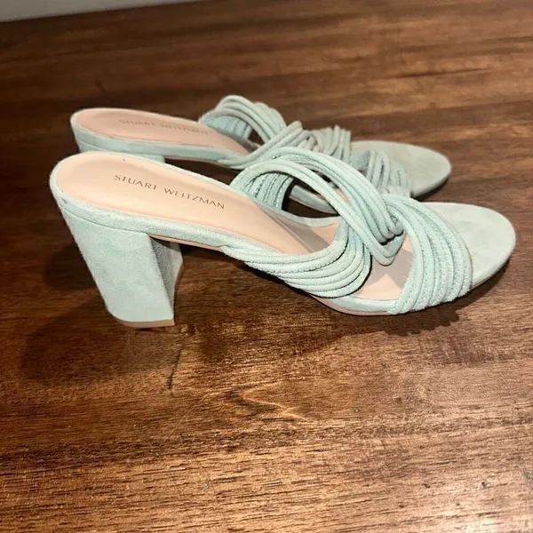 NWOB Stuart Weitzman Twist Block Suede Mules‎ - Image 3