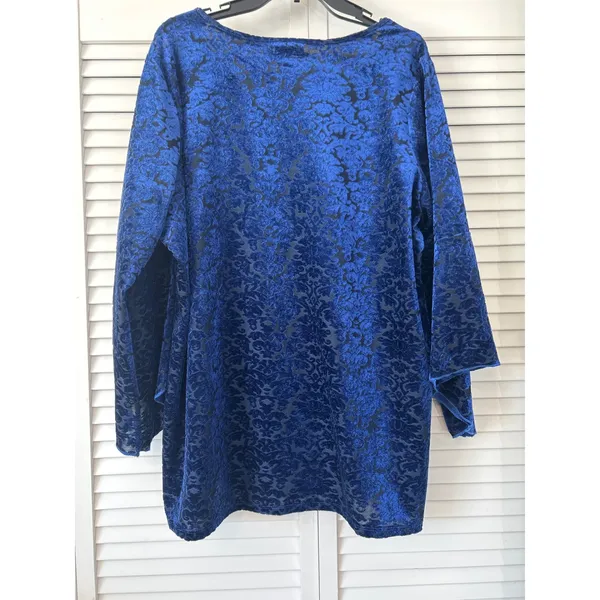 Avenue Royal Blue Burnout Velvet Floral V Neck Long Sleeve Tunic Top Plus‎ 18 20 - Image 3